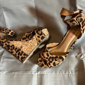 Leopard cork wedge heels